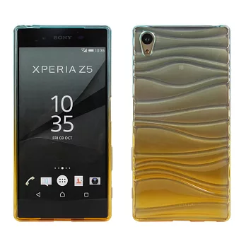 【BIEN】SONY Xperia Z5 波浪漸層彩透軟質手機殼(藍)