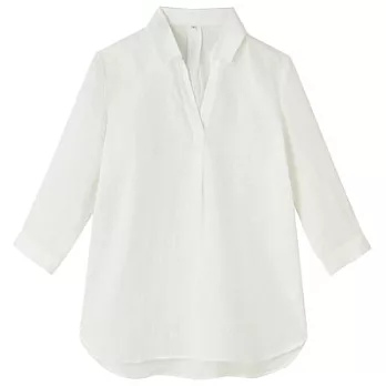 [MUJI無印良品]女法國亞麻七分袖長版衫M白色