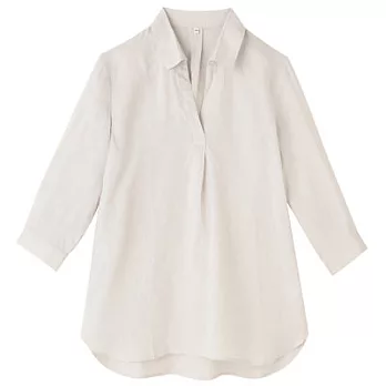 [MUJI無印良品]女法國亞麻七分袖長版衫M淺灰