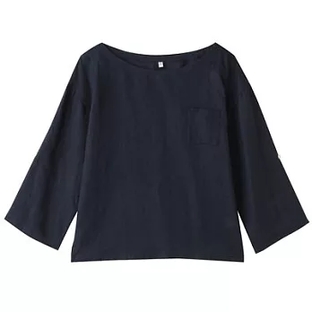 [MUJI無印良品]女法國亞麻七分袖套衫M深藍