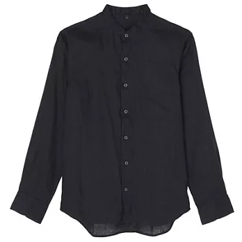 [MUJI無印良品]男法國亞麻水洗立領襯衫M暗藍