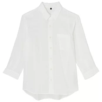 [MUJI無印良品]男法國亞麻水洗七分袖襯衫S白色