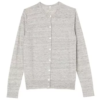 [MUJI無印良品]女法國亞麻圓領開襟衫S淺灰