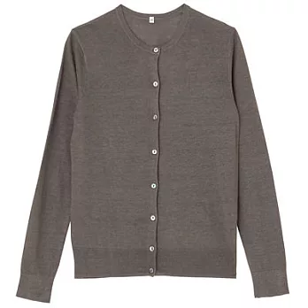 [MUJI無印良品]女法國亞麻圓領開襟衫S棕色