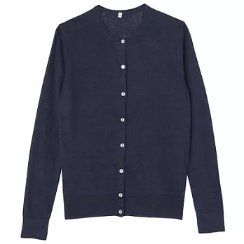 [MUJI無印良品]女法國亞麻圓領開襟衫S藍色