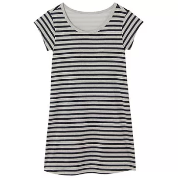 [MUJI無印良品]女棉混內裏網織涼感彈性天竺有杯長版衫L灰橫紋