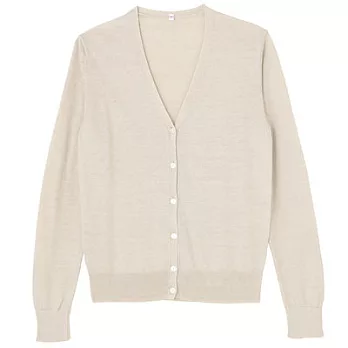 [MUJI無印良品]女法國亞麻V領開襟衫S米色