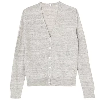 [MUJI無印良品]女法國亞麻V領開襟衫S淺灰