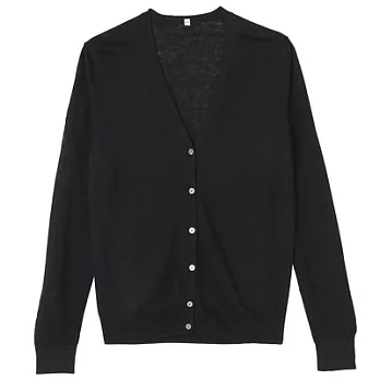 [MUJI無印良品]女法國亞麻V領開襟衫L黑色