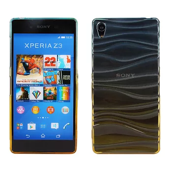 【BIEN】SONY Xperia Z3 波浪漸層彩透軟質手機殼(藍)