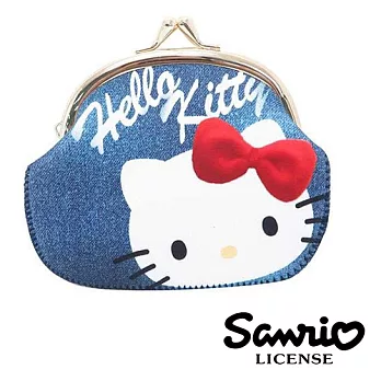 【日本進口正版】Hello Kitty 丹寧風 防震珠扣包/卡片包/零錢包