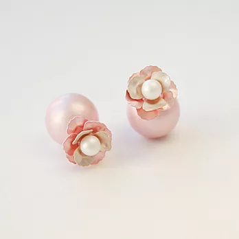 AmaZing 韓風小飾品-珍珠立體花朵雙面耳釘 (2色可選)粉紅
