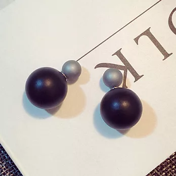 AmaZing 韓風小飾品-磨砂珠光大小雙球雙面撞色耳釘 (5色可選)黑色