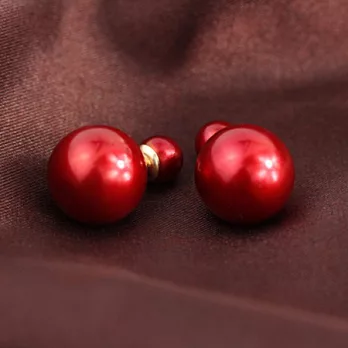 AmaZing 韓風小飾品-奢華氣質雙面珠光耳釘 (5色可選)紅色