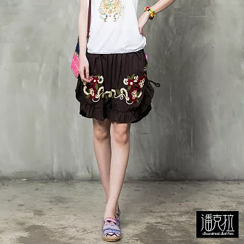 【潘克拉】繡花五分寬口褲(2色)-F　FREE咖啡