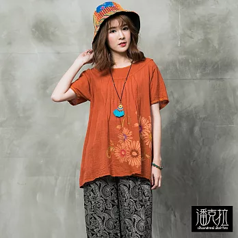 【潘克拉】壓摺繡線捲T(3色)-F　FREE橘