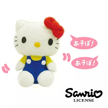 【日本進口正版】Hello Kitty 搖擺玩偶 學人精 仿聲公仔-藍色吊帶褲
