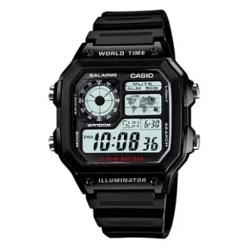 CASIO AE-1200WH-1A 10年電力多功能都會腕錶(膠帶-黑)