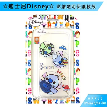 迪士尼Disney Apple iPhone6 Plus/6S Plus 彩繪透明保護軟殼史迪奇Q版