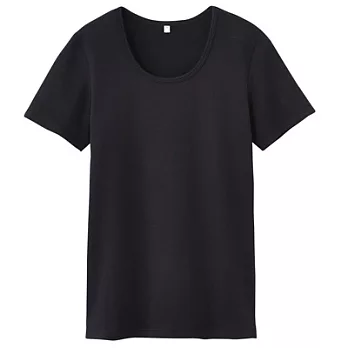 [MUJI無印良品]女有機棉混彈性圓領短袖T恤M黑色