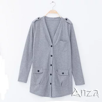 【AnZa】羅紋彈性棉料斜擺長版外套(二色)L灰色