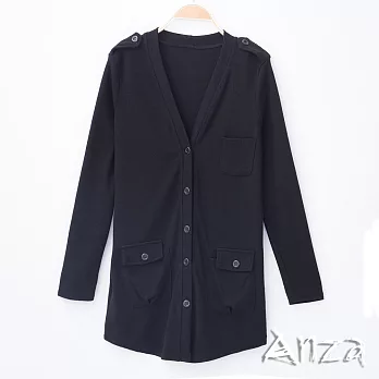 【AnZa】羅紋彈性棉料斜擺長版外套(二色)L黑色
