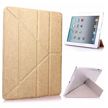 Apple iPad 2/3/4 Y折式側翻皮套(金)附保貼金色