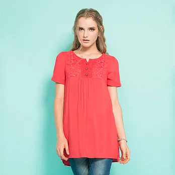 【模兒空間AMOR SPACE】S5115 輕盈自然絲柔嫘縈長版上衣M 紅