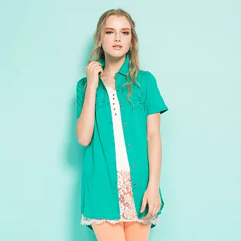 【模兒空間AMOR SPACE】S5115 輕盈自然絲柔嫘縈長版上衣M 綠