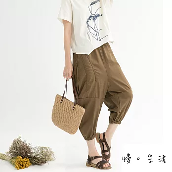 【慢。生活】設計款棉麻縮口褲(2色)-F　FREE軍綠
