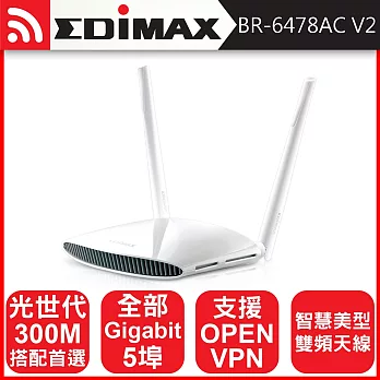 EDIMAX 訊舟 BR-6478AC V2 AC1200 VPN Gigabit 無線網路分享器