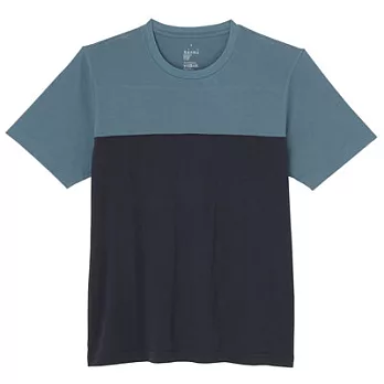 [MUJI無印良品]男有機棉拼接短袖T恤S煙燻藍