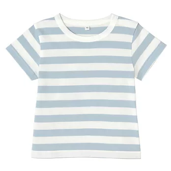 [MUJI無印良品]幼兒有機棉每日兒童服橫紋短袖T恤80淺藍橫紋