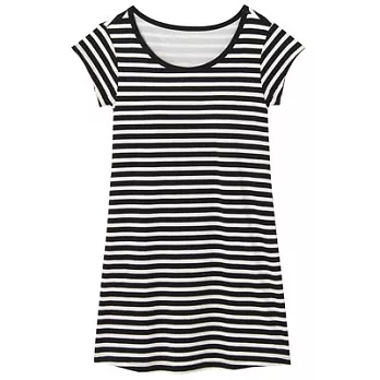 [MUJI無印良品]女棉混內裏網織涼感彈性天竺有杯長版衫L黑橫紋