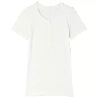 [MUJI無印良品]女有機棉螺紋亨利領短袖T恤L白色