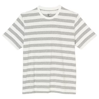 [MUJI無印良品]男有機棉橫紋短袖T恤L灰色
