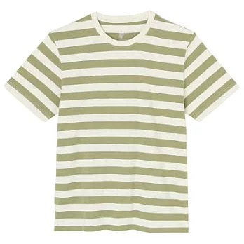 [MUJI無印良品]男有機棉橫紋短袖T恤L橄欖綠