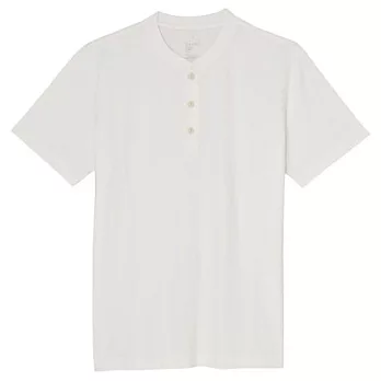 [MUJI無印良品]男有機棉亨利領短袖T恤M柔白