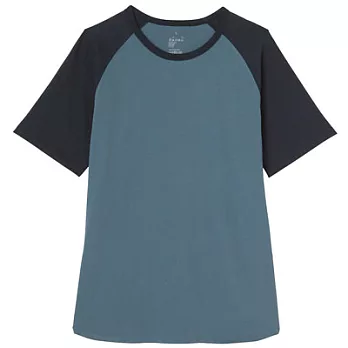 [MUJI無印良品]男有機棉棒球短袖T恤L煙燻藍