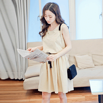 ROSE。韓國 純色水洗氣質背心洋裝 咖系