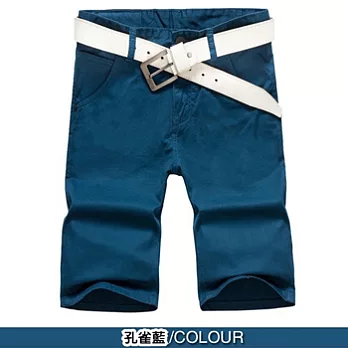 韓版夏季薄款修身直筒五分褲 -33孔雀藍