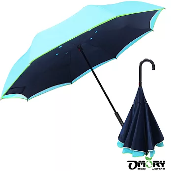 【OMORY】抗UV雙層反向傘/反摺傘(7色)水藍
