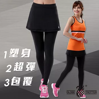 【遊遍天下】MIT台灣製3D彈力塑身假兩件式壓力褲(P112)L黑/灰