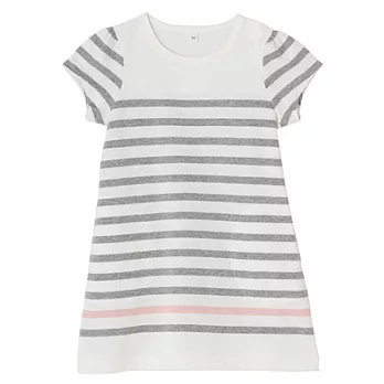 [MUJI無印良品]幼兒有機棉寬紋短袖洋裝90灰橫紋