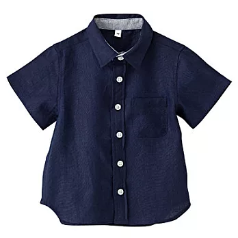 [MUJI無印良品]幼兒法國亞麻水洗短袖襯衫90深藍