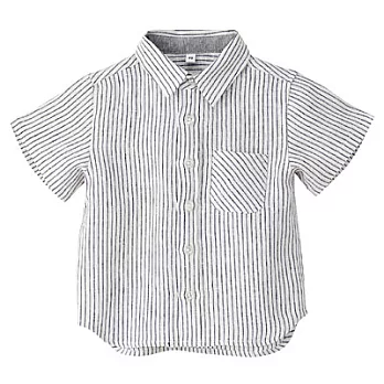 [MUJI無印良品]幼兒法國亞麻水洗短袖襯衫90柔白直紋