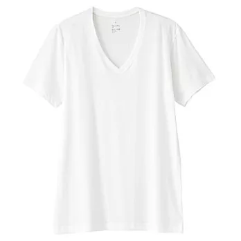 [MUJI無印良品]男棉混天竺涼感V領短袖衫XL白色