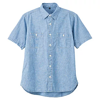 [MUJI無印良品]男有機棉棉織雙口袋短袖襯衫M煙燻藍