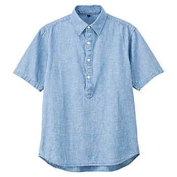 [MUJI無印良品]男有機棉棉織短袖套衫M煙燻藍