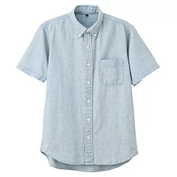 [MUJI無印良品]男有機棉棉織扣領短袖襯衫L淺藍